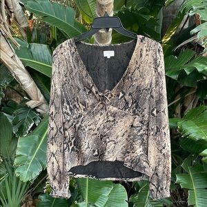 snake print with metallic gold puff sleeve tie, front blouse